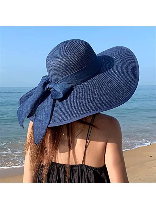 Women\'s Big Straw Wide Brim Summer Hat Floppy Foldable Roll up Cap